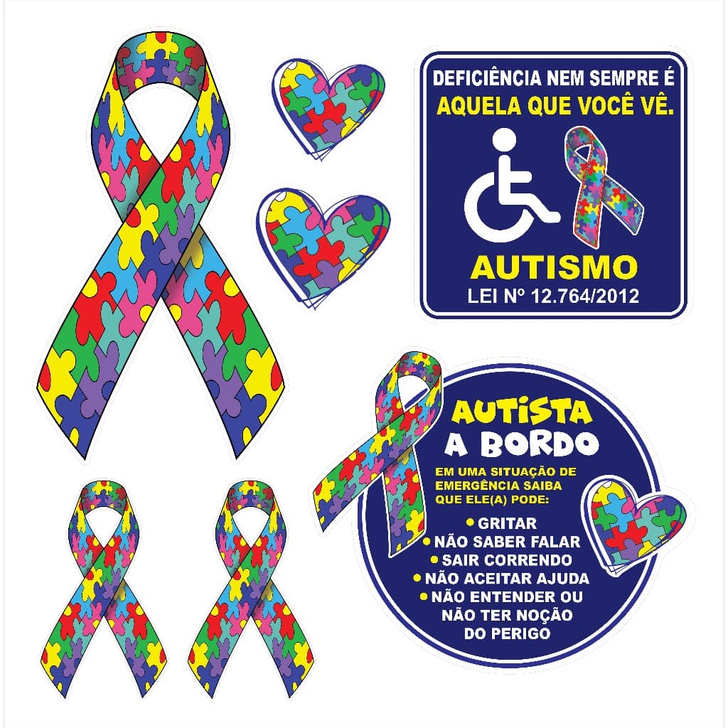 9 Adesivos Laço Autista, Autismo, decoração, Carro, quarto e acessórios.