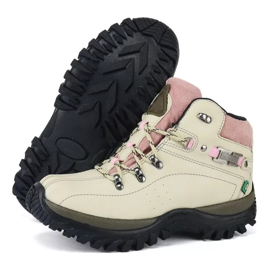 Bota Coturno Adventure Trilha Feminina Em Couro Com Solado Costurado E Antiderrapante