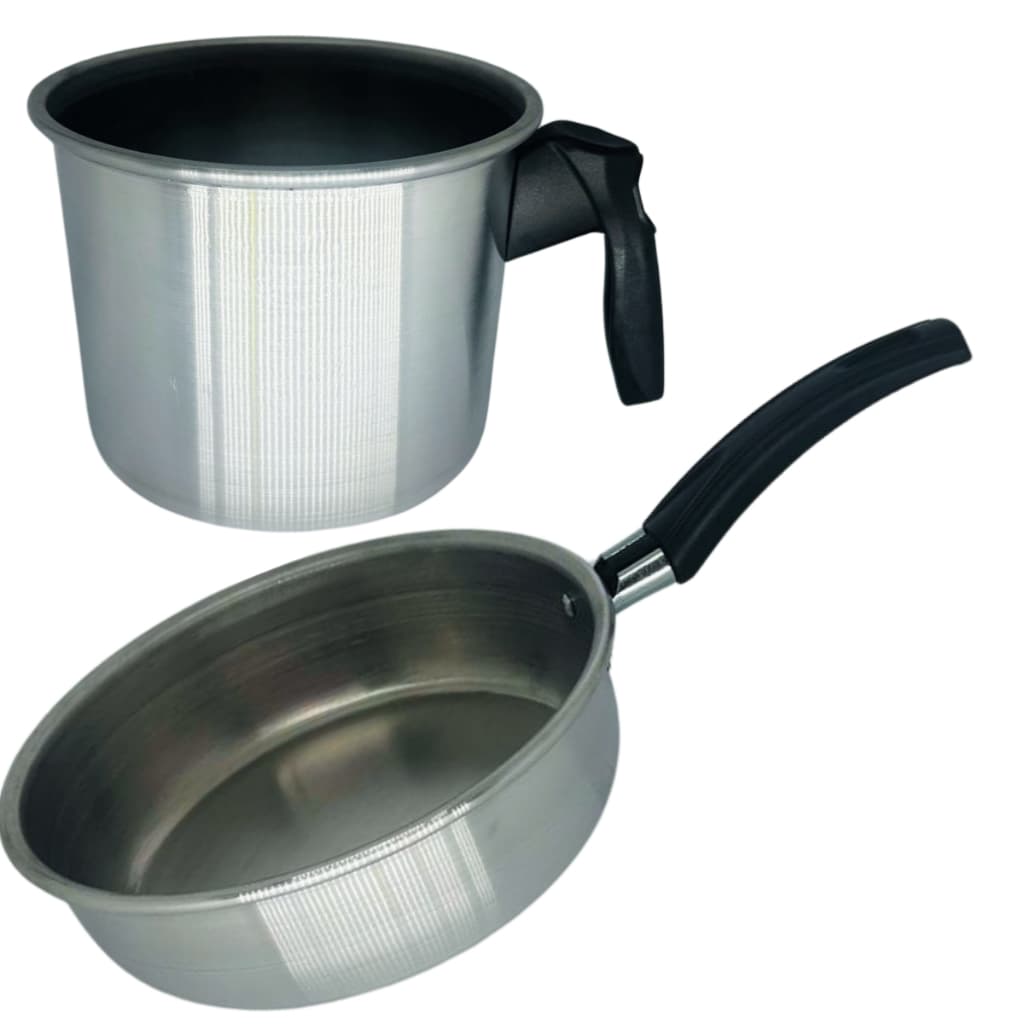 Kit de Cozinha em Alumínio Escovado – Fervedor 14 (1700ml) + Frigideira 18 (1100ml)