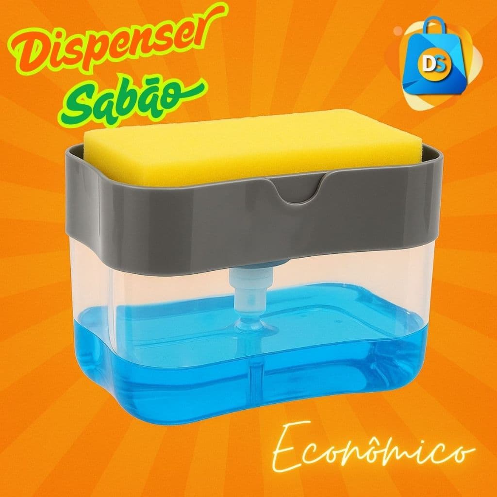 Porta Esponja Detergente Dispenser 2 em 1 Esponja de Limpeza Cozinha Casa Louça Dosador Prático Pump