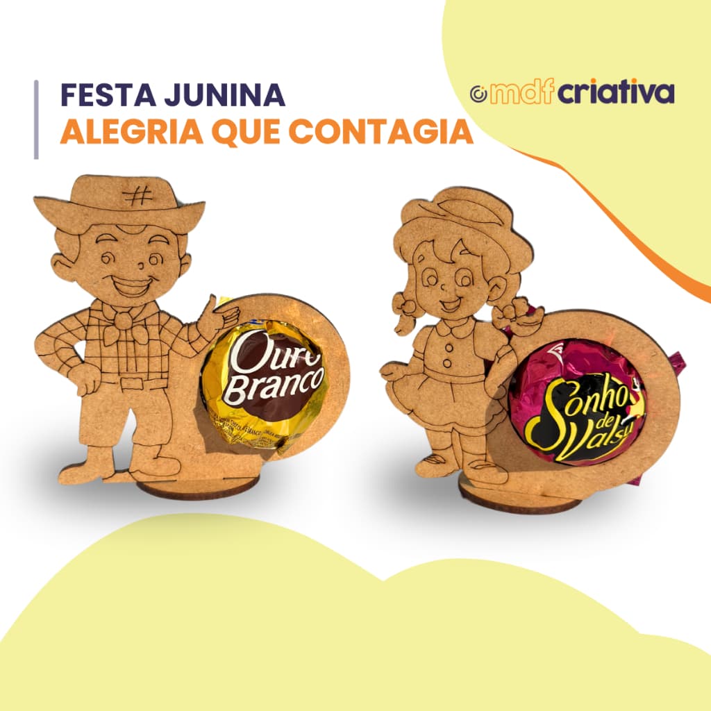Porta Bombons Mdf Tema Festa Junina Arraiá Brinde Lembrancinha Presentes Casal Caipira MDF Criativa