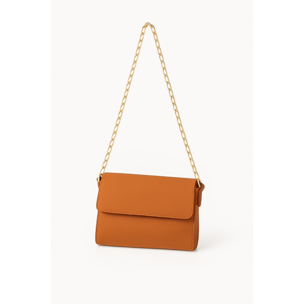 Bolsa Feminina Transversal de Ombro Caramelo com alça de Corrente