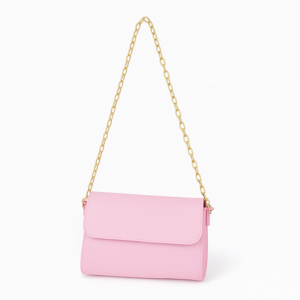 Bolsa Feminina Transversal de Ombro Rosa Clarinho com alça de Corrente