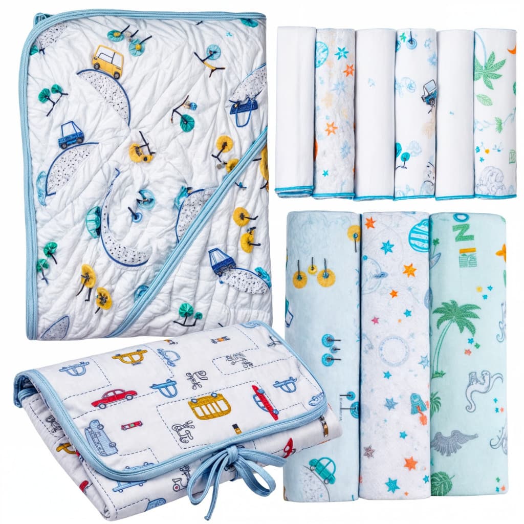 Kit Enxoval Bebê Toalha de Banho Babete Traocador Cueiro 11 Peças