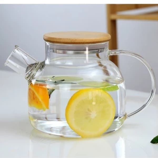 Bule de Vidro 1L com Tampa de Bambu Premium Borossilicato – Bule para Café e Chá, Design Elegante e Resistente