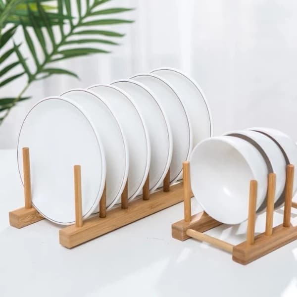 Suporte Escorredor Porta Pratos De Bancada De Bambu  21cm x 13cm