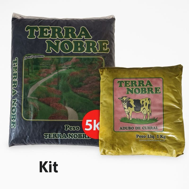 Kit Terra Nobre – 1kg Adubo de Curral + 5kg Terra Vegetal Adubada