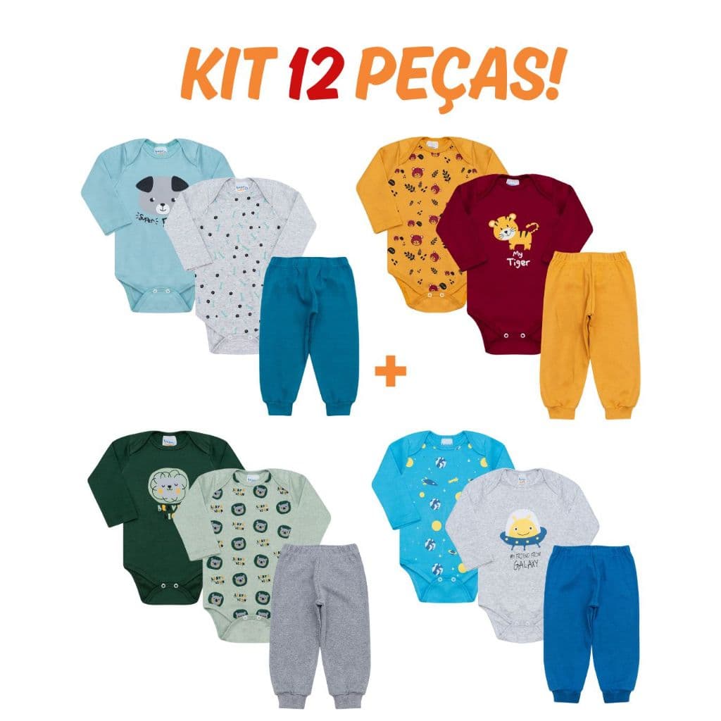 Kit Body Bebê 12 peças Conjunto Bebê Roupas de Bebê Algodão
