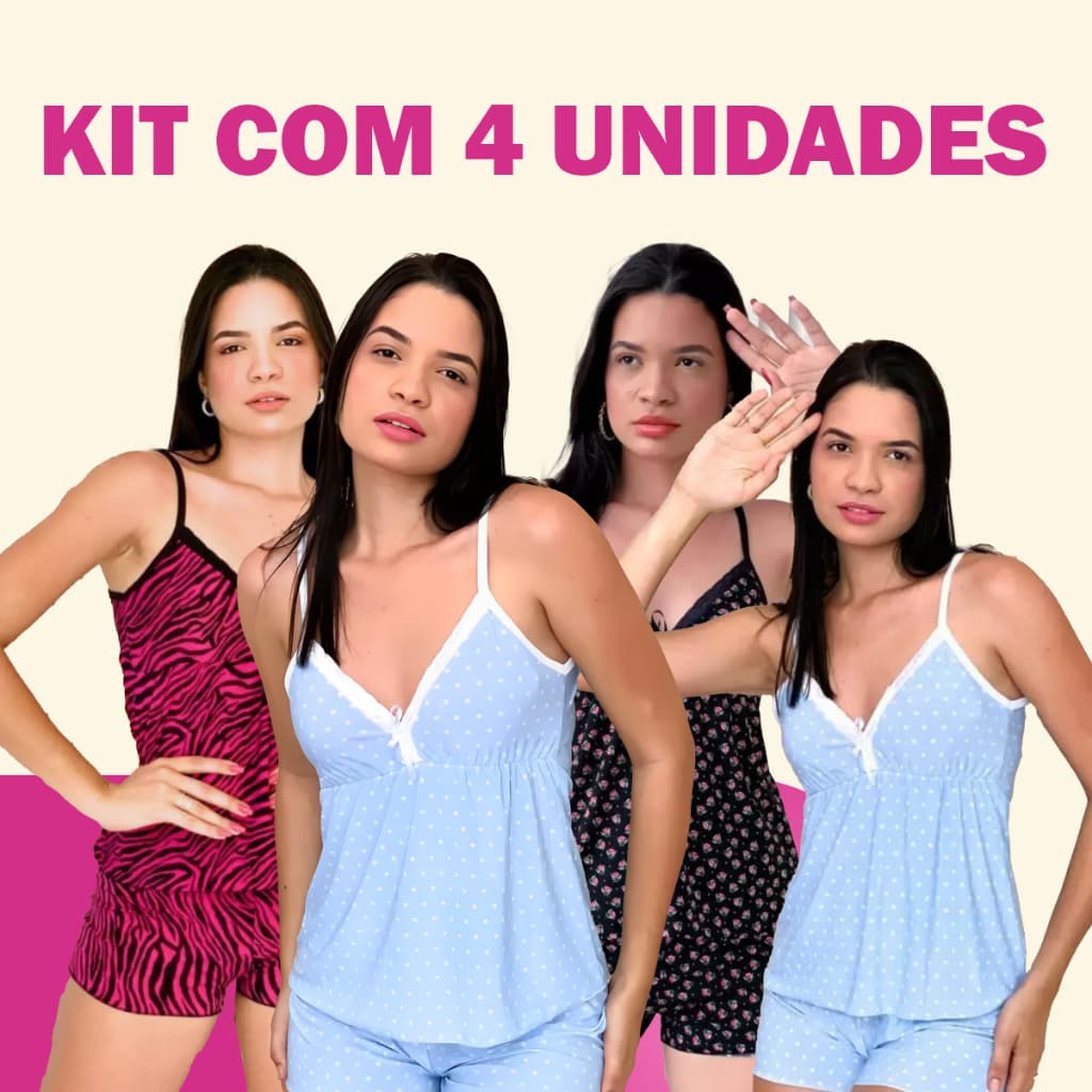 Kit 4 Baby Doll Feminino - Pijama Roupa De Dormir Liganete Paty Grife Confortável