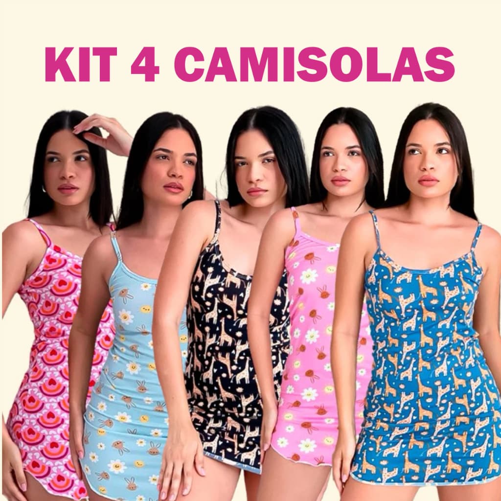 Kit 4 Camisolas Femininas - Suede Alcinha Estampada Personagem Roupa De Dormir Varias Estampas