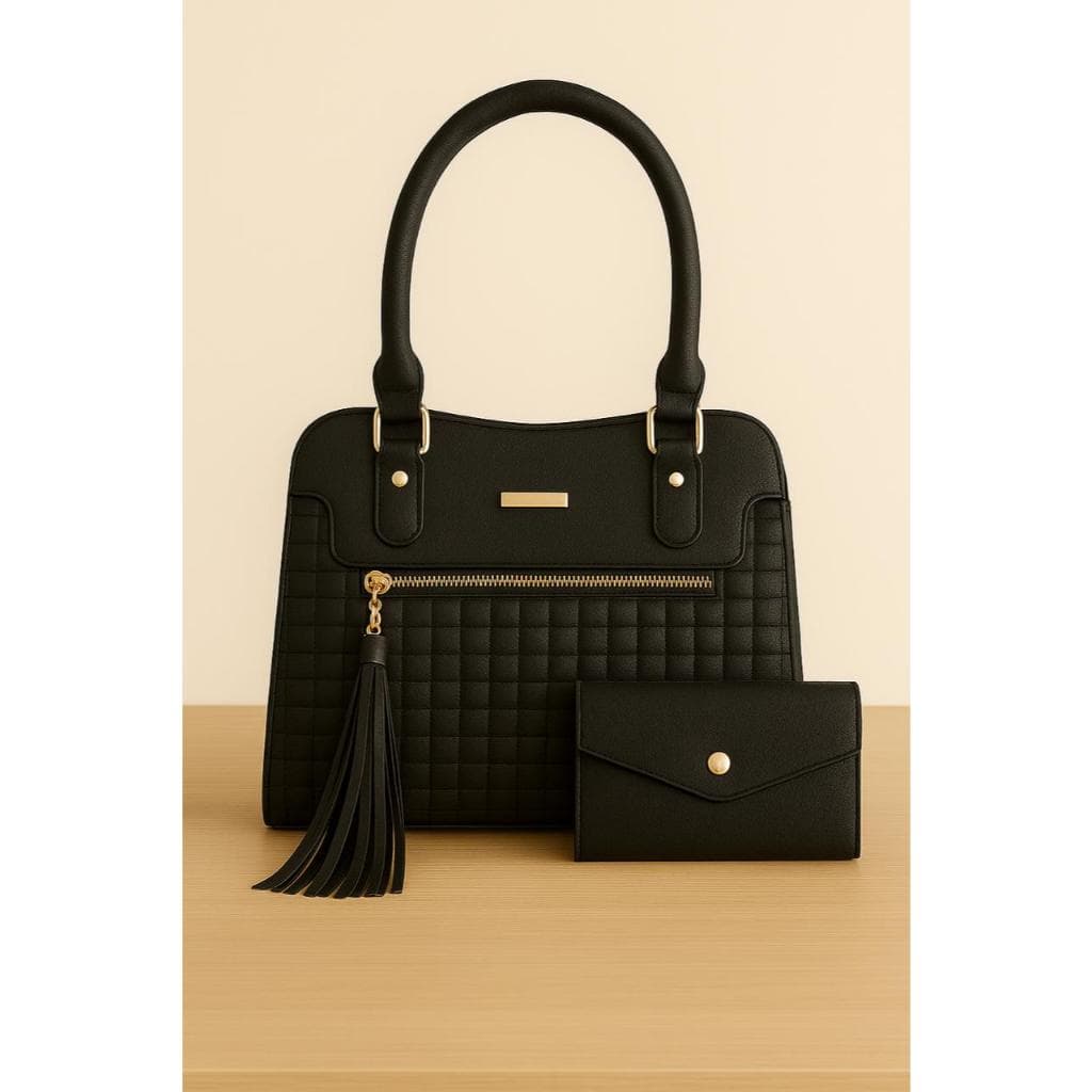 Bolsa Feminina Média Transversal e Mão Casual Executiva Preta Couro Bolsa Cor com Divisórias Ombro Moderna Tendência Mod