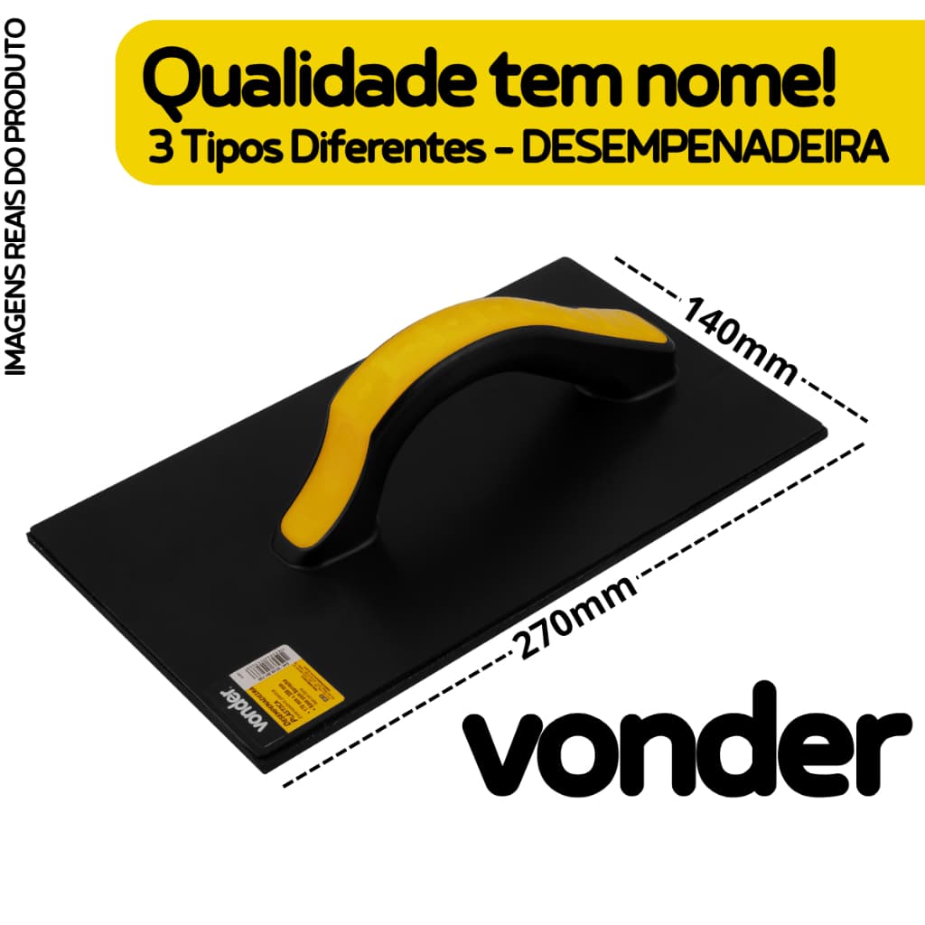 Kit 3 Desempenadeiras Plásticas Dentada, Borracha EVA e Estriada Frisada 140mm x 170mm Preta Vonder