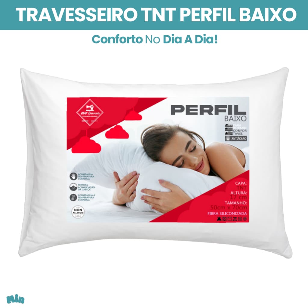Travesseiro Perfil Baixo Extra Macio 70x50 tecido TNT Premium Almofada Confortavel