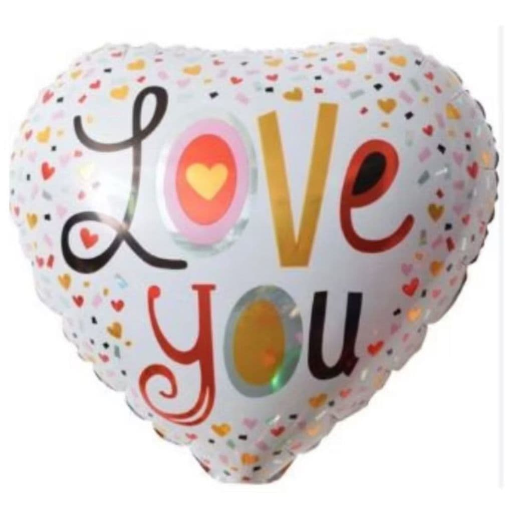 Balão Metalizado Coração Estampado Love You 45CM.