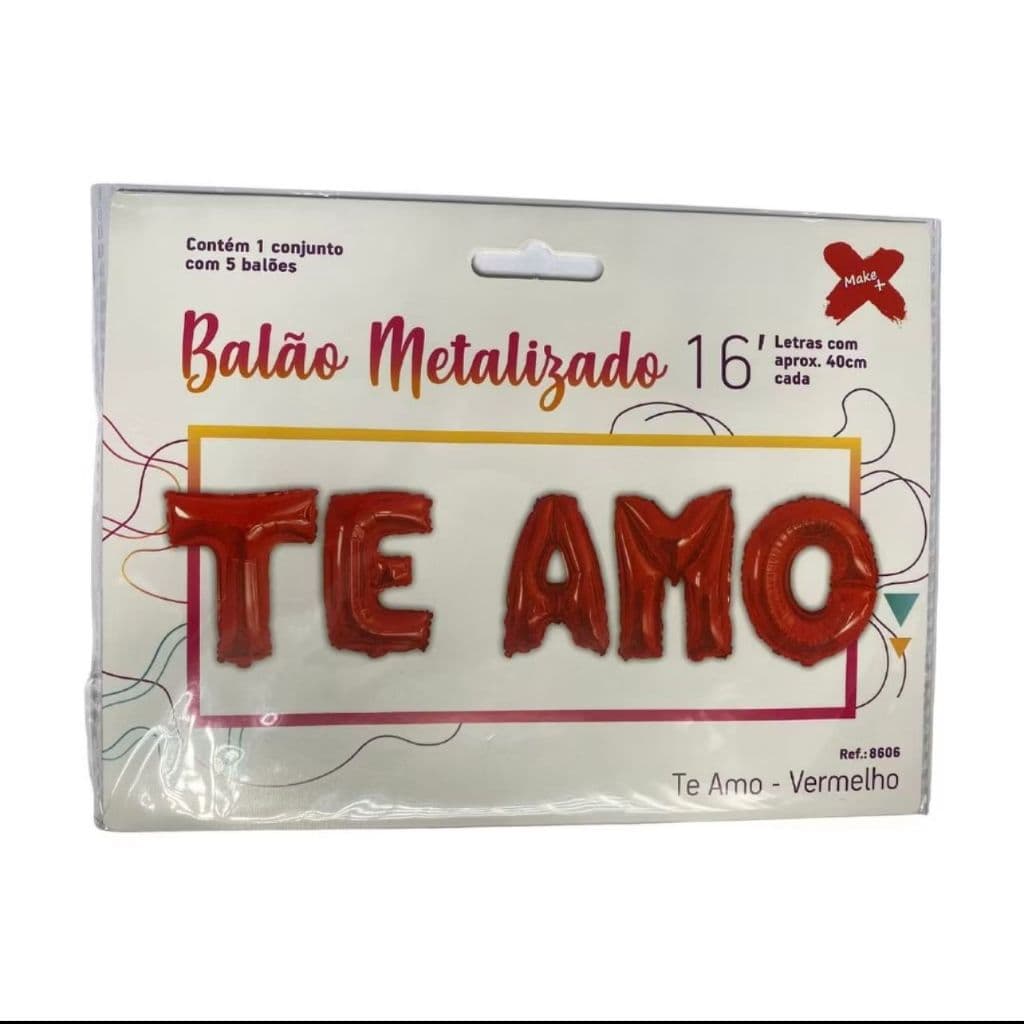 Balão Metalizado Te Amo Vermelho 40cm cada  Make+