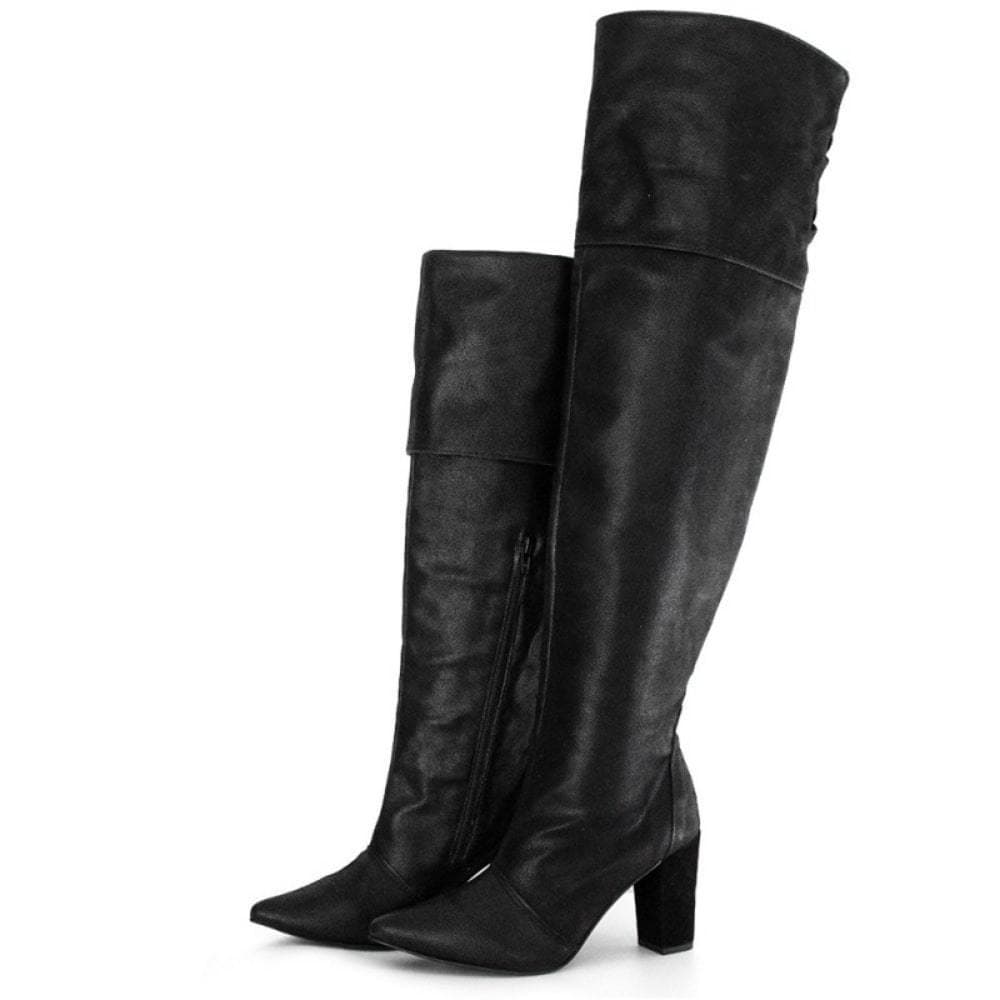 Bota Over The Knee Cano Longo Feminina Lavínia Salto Alto Bico Fino Preta