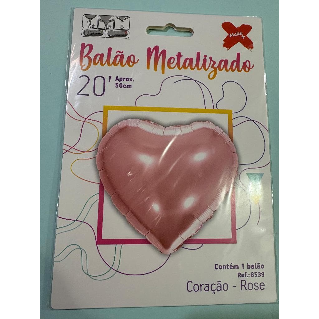 Balão Metalizado Coração Rosa 50cm Make+