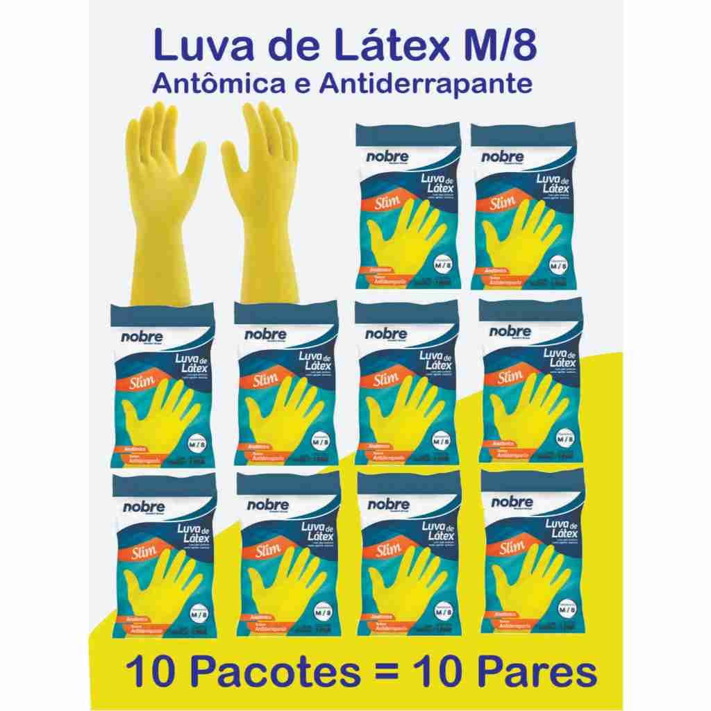 Luva Látex Amarela Slim M/8 Nobre