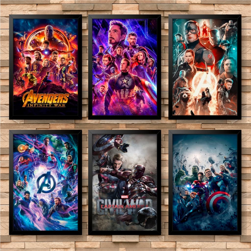 Quadro Decorativo Vingadores Marvel | Poster Avengers com Moldura e acetato | Decoração Geek Nerd