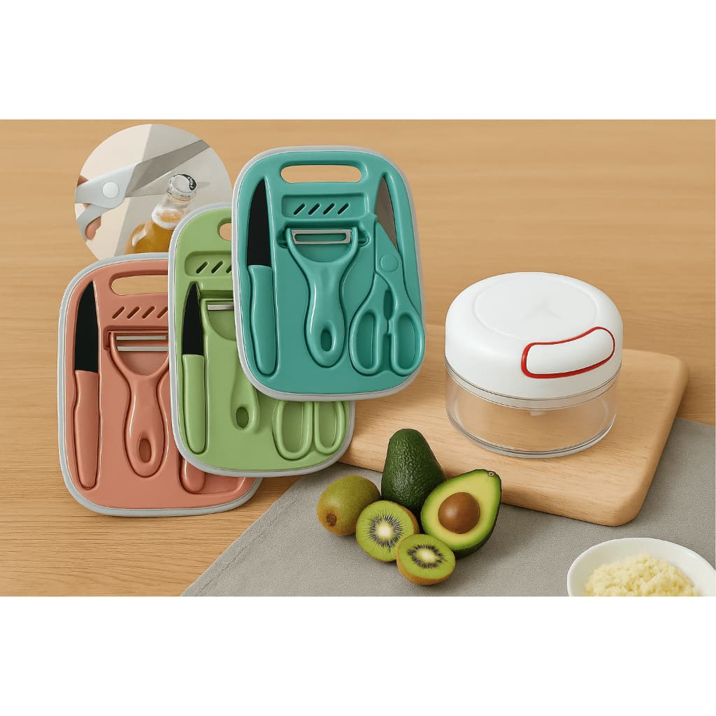 1 Kit Mini Processador/Triturador com 2 Laminas + 1 Kit De Utensílios De Cozinha 4 Peças