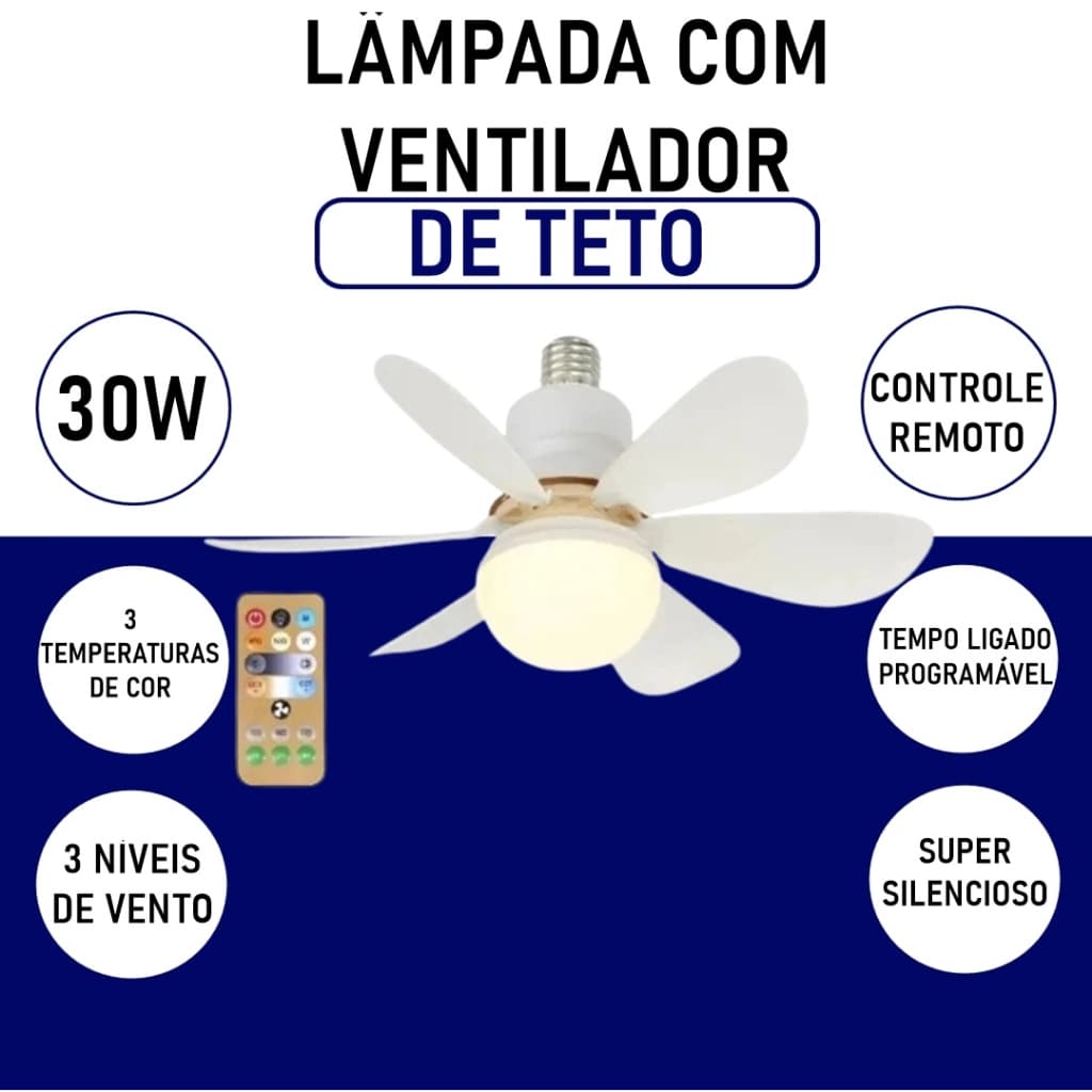 Lâmpada Ventilador de teto com controlador de velocidade e intensidade super silencioso bivolt