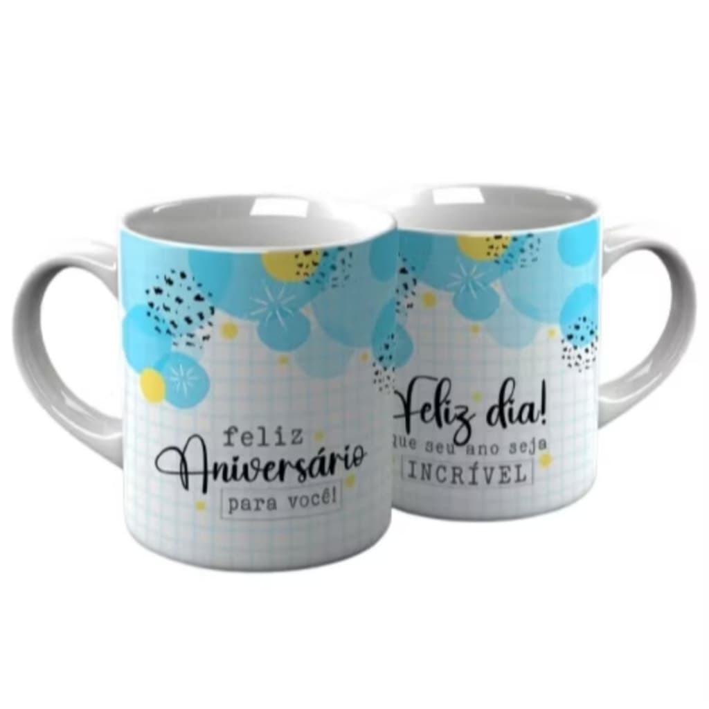 Caneca Feliz Aniversário Diversos Modelos 325 ml Porcelana