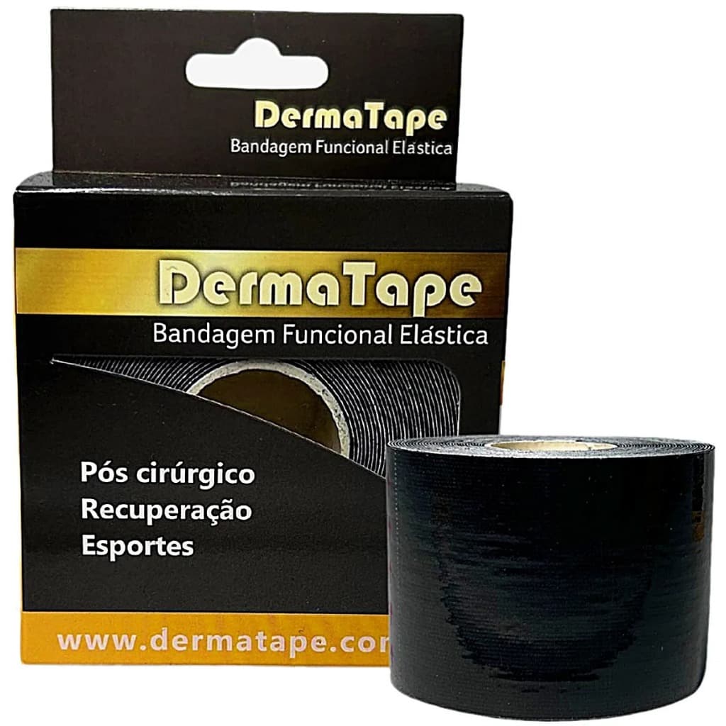 Fitas Kinésio Bandagem Funcional Elástica 5cm x 5mt Dermatape Preto