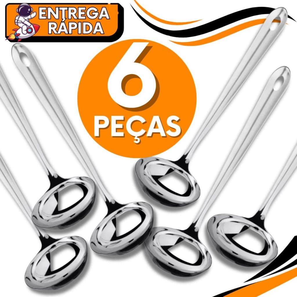 KIT 6 Concha Feijão Sopa Caldos Caldinho  Feijoada Aço Inox Premium Utensilio para Casa Cozinha Restaurante Bar