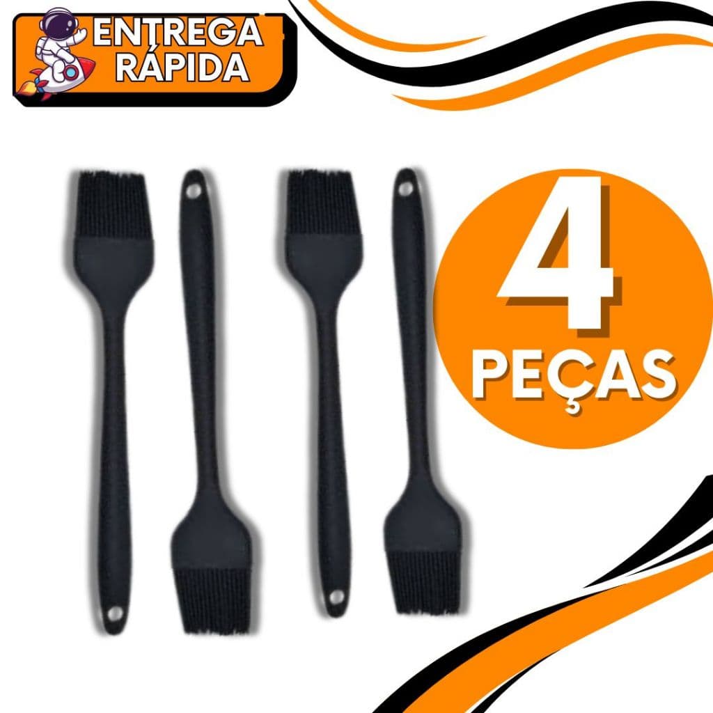 KIT 4 Pincel de Silicone Resistente Alta e Baixa Temperatura Colorido Culinario Manteiga Unta Tempero Carnes Massas