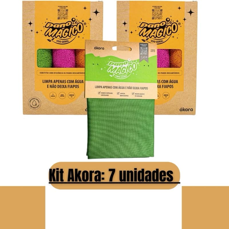 Kit 7 Limpa Vidros Pano mágico Ákora 40x40cm Microfibra poliéster e Poliamida