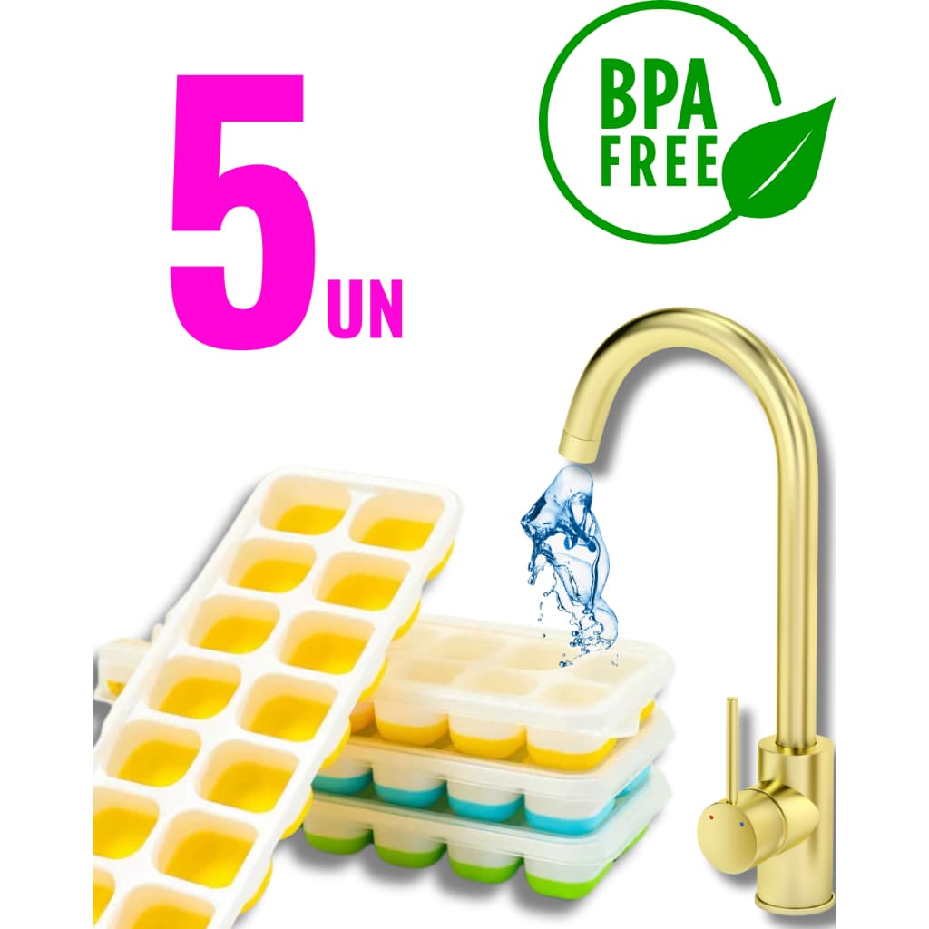 Forminhas de Gelo Silicone Fundo Flexível Retangular 14 Cubos Multiuso Lavável