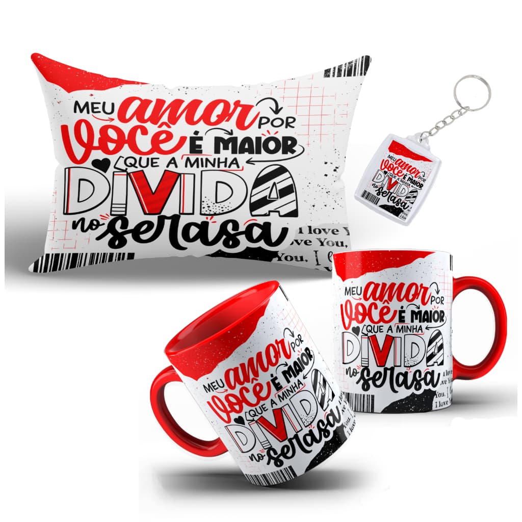 Kit Apaixonado com Caneca, Almofada e Chaveiro | Divida
