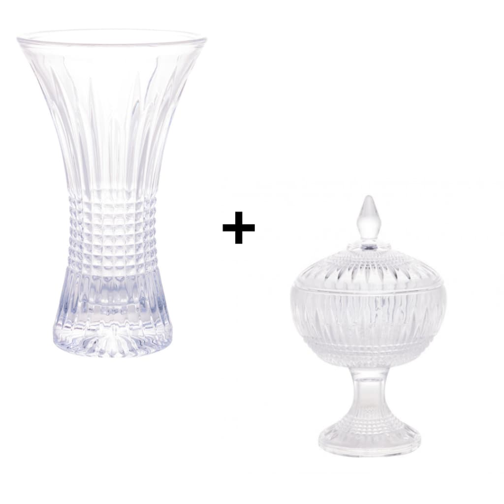 Conjunto Vaso de Cristal Queen 24 cm + Bomboniere de Cristal com Pé Queen - Wolff