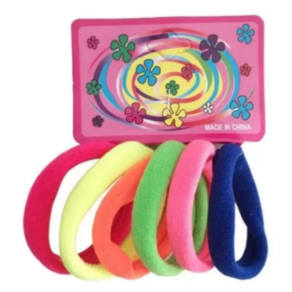 Kit 6 Elásticos de Cabelo Colorido/Xuxinha/Rabicó/Feminino/Infantil