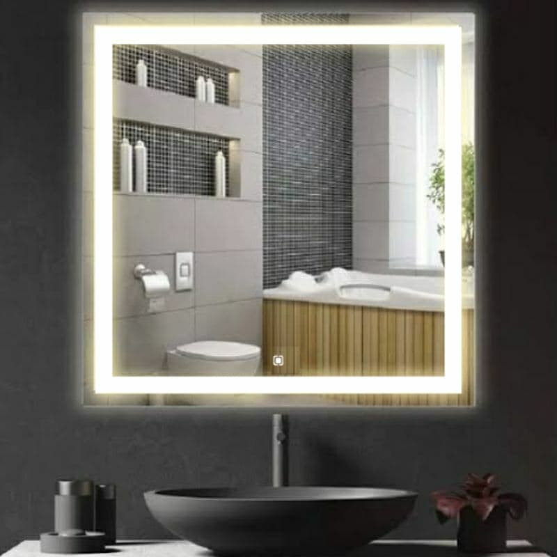 Espelho Quadrado 90x90 Jateado Iluminado com Led 3 tons Quente Frio Neutro Botao Touch Maquiagem