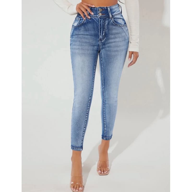 Calça Jeans Feminina Skinny Cintura Alta Com Elastano