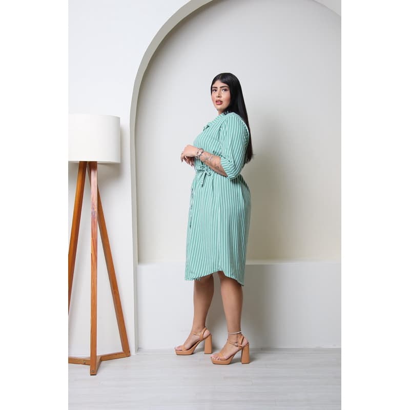 Chamise Listrado Plus Size Tecido Duna com Cintinho de amarrar