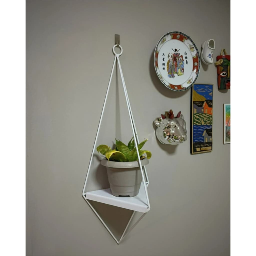 Suporte para Vaso de Plantas Flores d Pendurar Triangular em Ferro Formato Meio Diamante Decoração