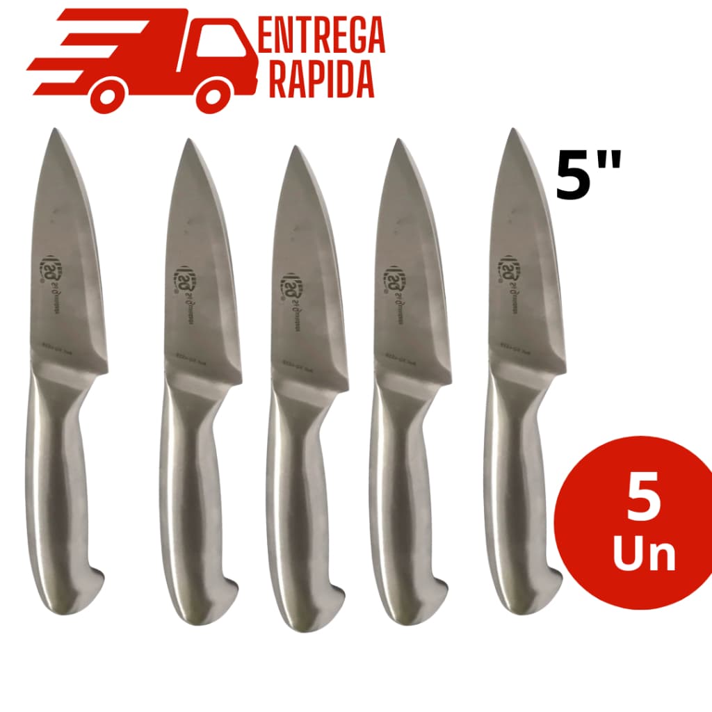 Jogo 5 Faca Profissional Inteiriça 24 cm em Aço Inox 5 Polegadas
