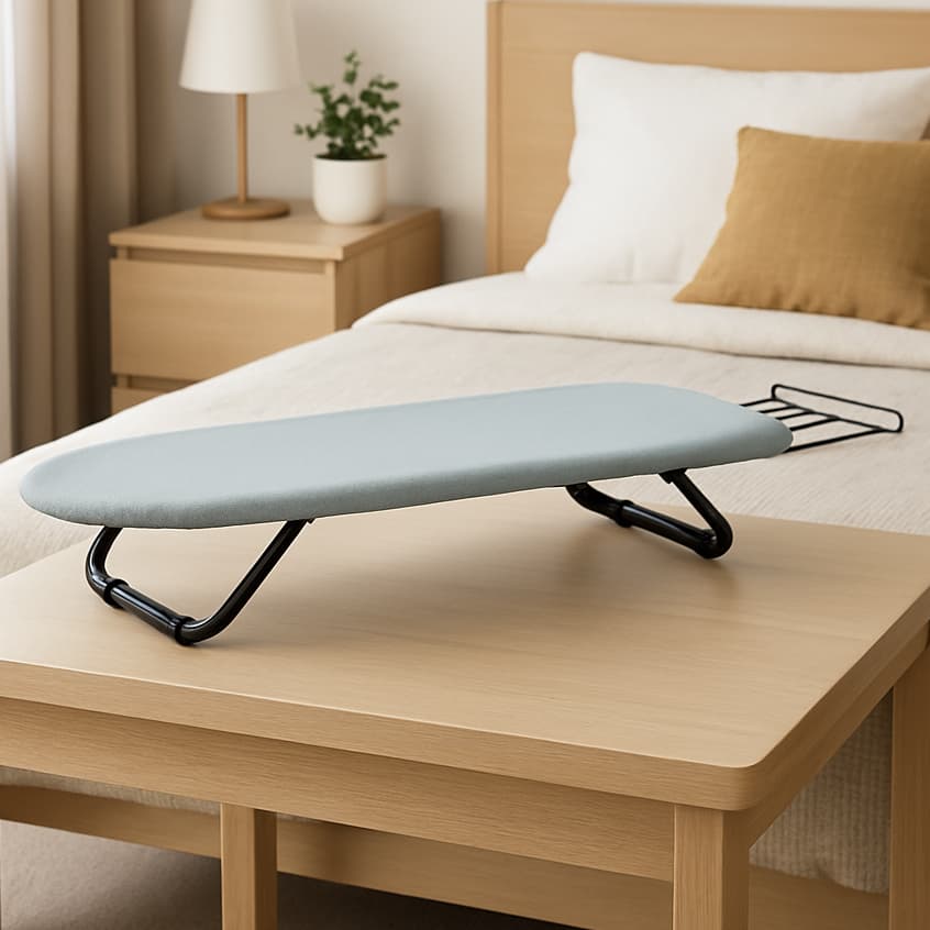 Mini Tabua de Passar Roupa Portátil Pé Dobrável Compacta para uso em cima da Cama da Mesa ou Balcao