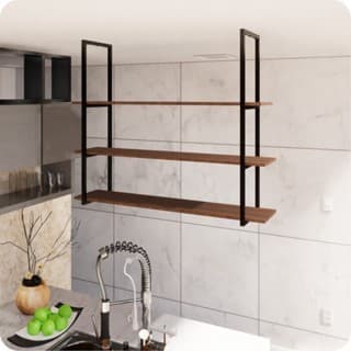 Prateleira Estilo Industrial Suspensa Teto e Parede MDF Amadeirado