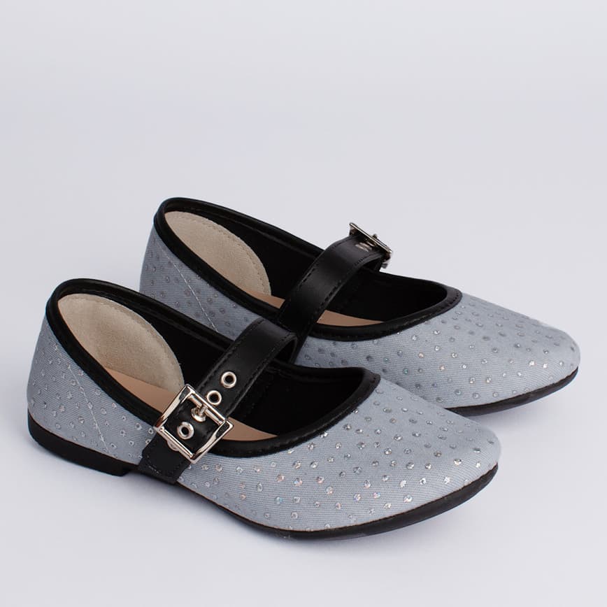 Sapatilha Infantil Menina Bailarina Fivela Confortável Kidy Soft Brilho Delicada Boneca Jeans Preto
