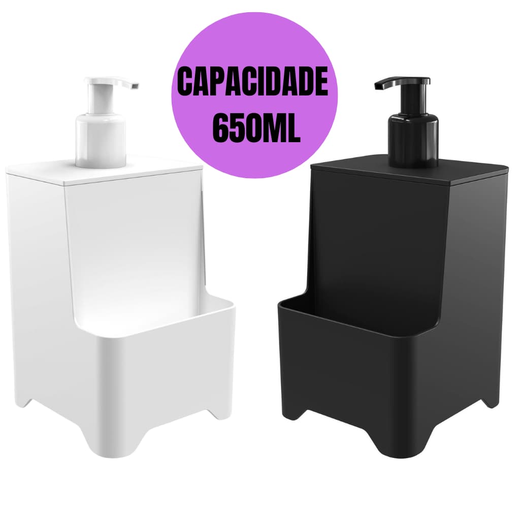 Dispenser Porta Detergente Sabonete Líquido com Suporte para Bucha 650ml