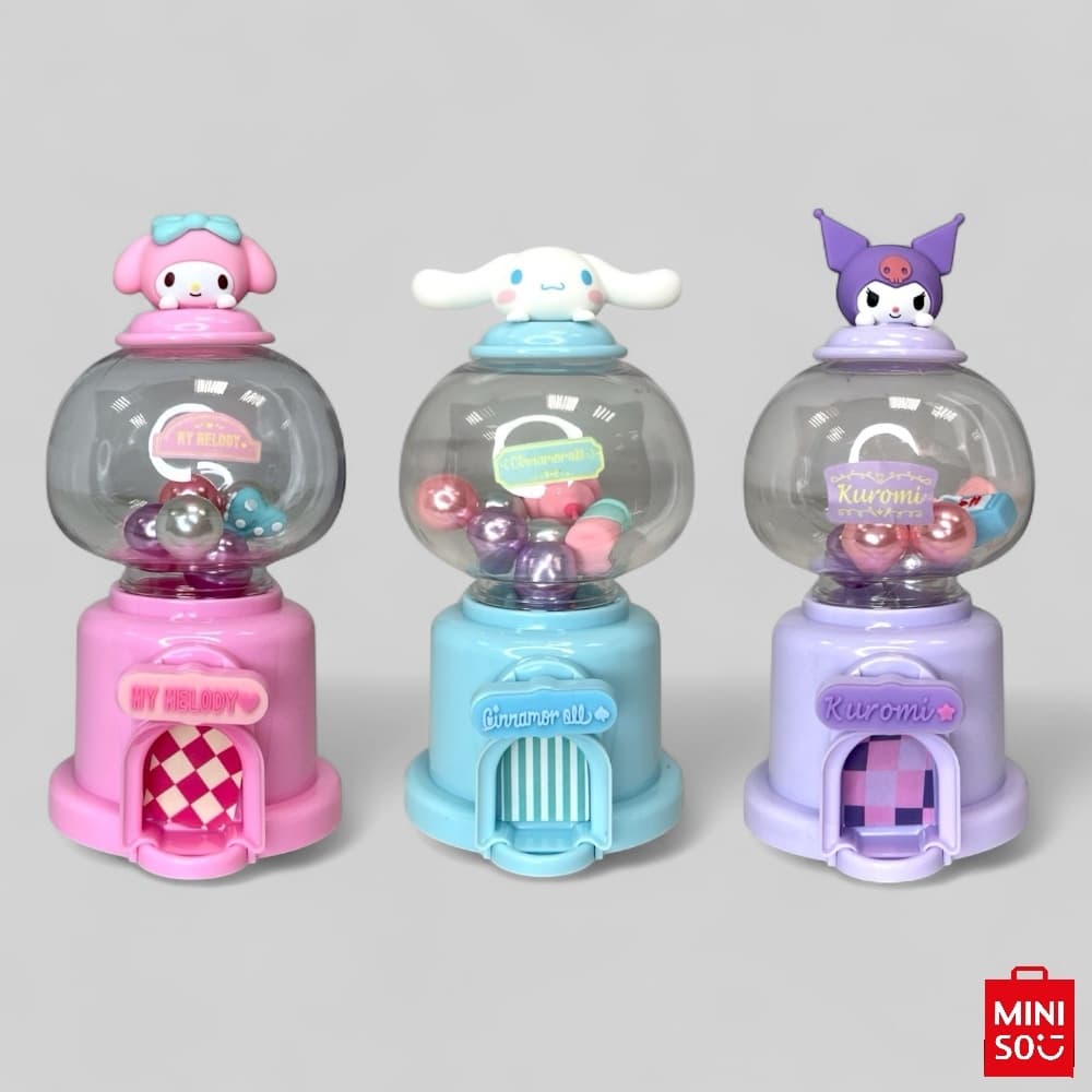 KIT 3 LUMINÁRIAS DE MESA MÁQUINA GASHAPON REAL COM LUZ DE LED E PERÓLAS SANRIO