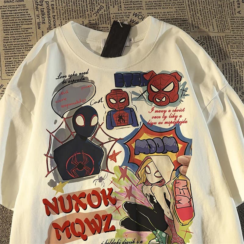 Camiseta Masculina e Feminina de Desenho Animado de Anime Moda Casual Modelos Spider-Man T-shirt