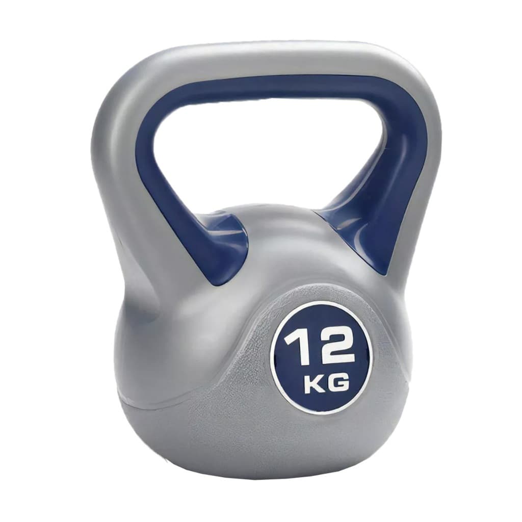 Kettlebell 12kg Emborrachado Alça Ergonômica Funcional Musculação Cinza Azul JustGoFit