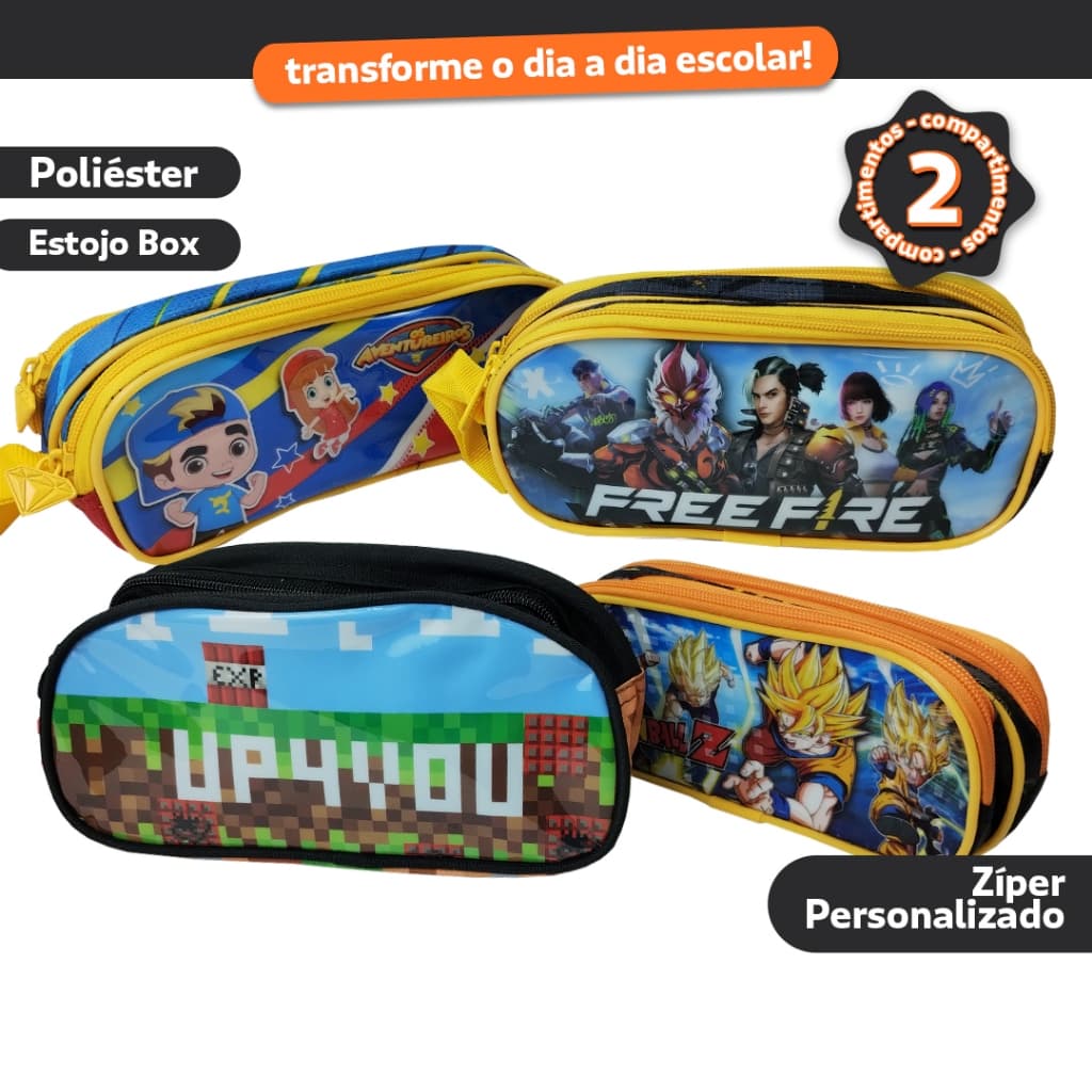 Estojo Escolar Infantil Masculino com Zíper Duplo Estampas Diversas - Bhz Store