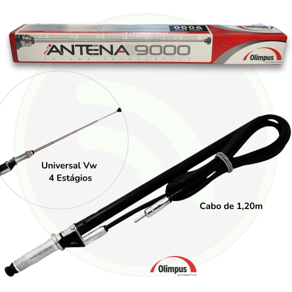 Antena 9000 Olimpus 4 Estagios Cromada Inox com Cabo Universal Gol Saveiro Voyage