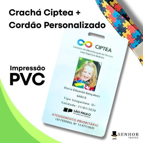 Crachá em PVC Ciptea + cordão personalizado
