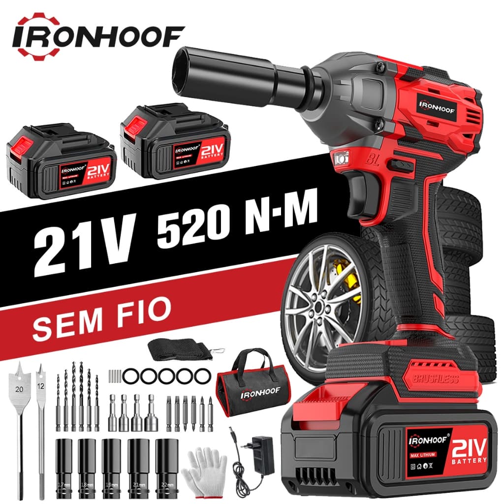 Chave de Impacto Potente Parafusadeira de impacto 2 Bateria Brushless